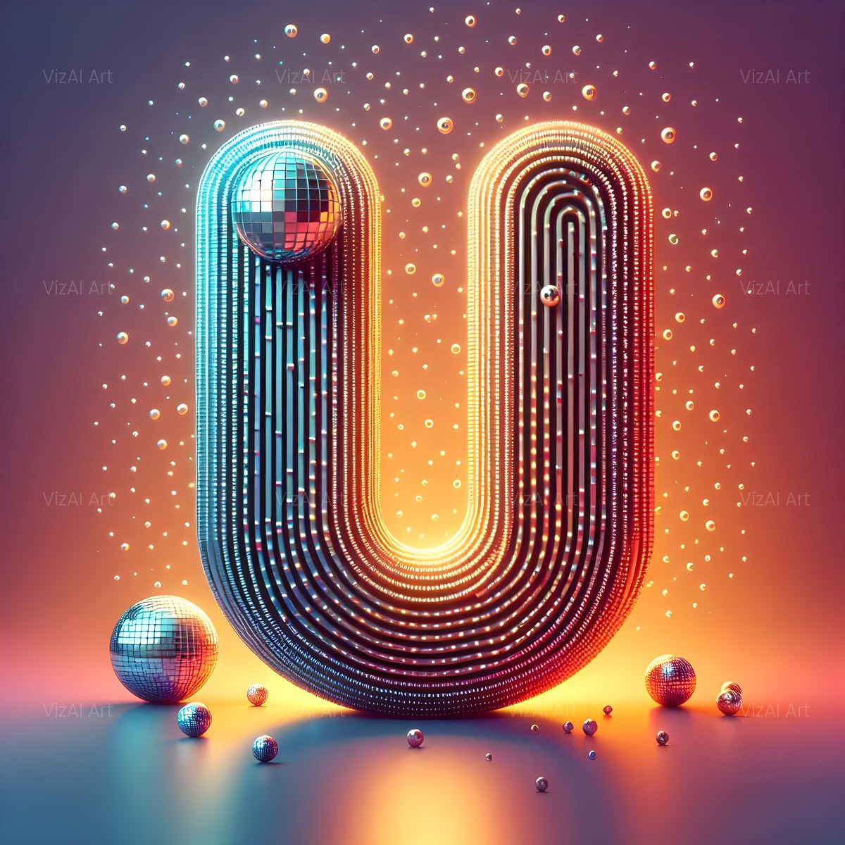 Disco Mirror Ball alphabet — printable letter U