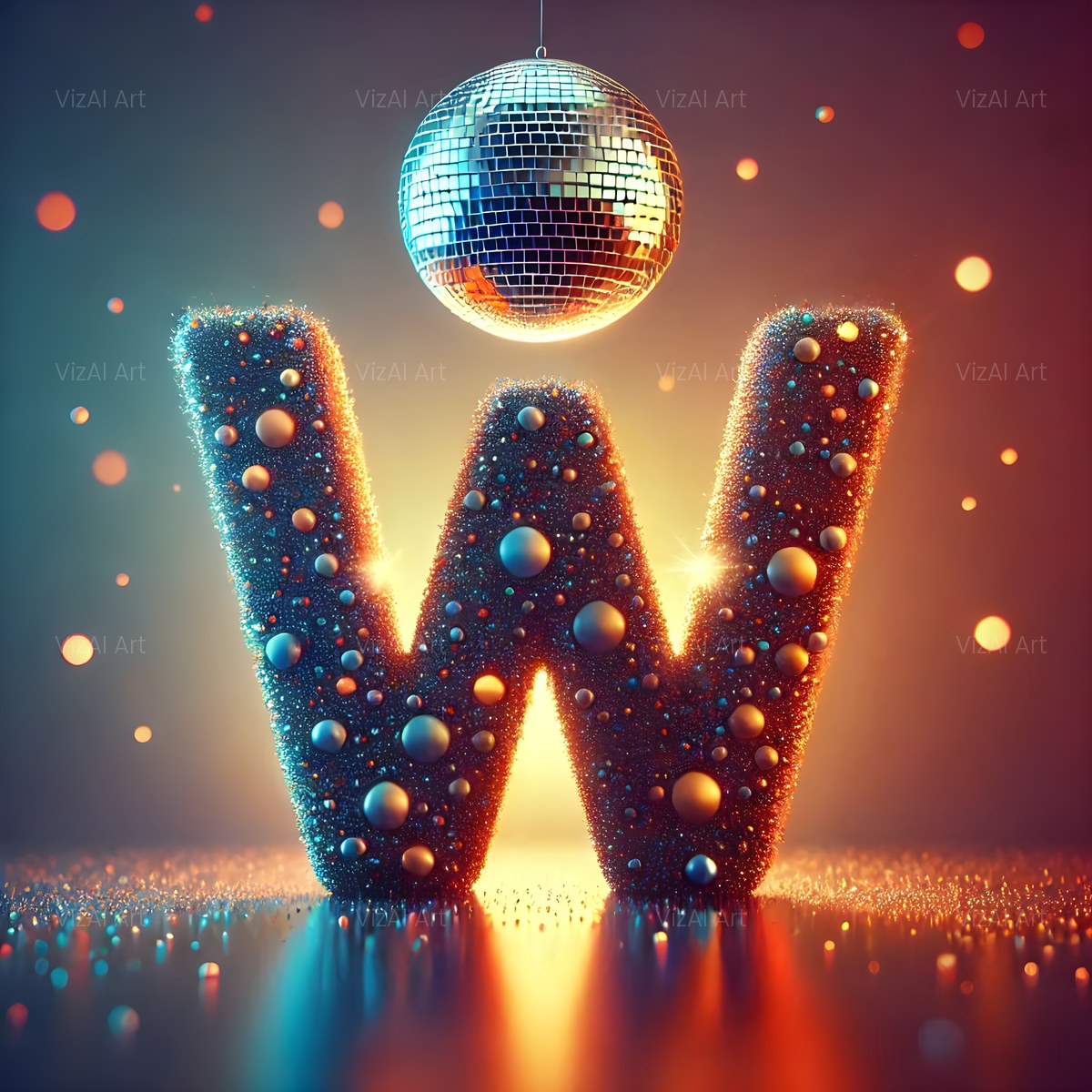 Disco Mirror Ball alphabet — printable letter W