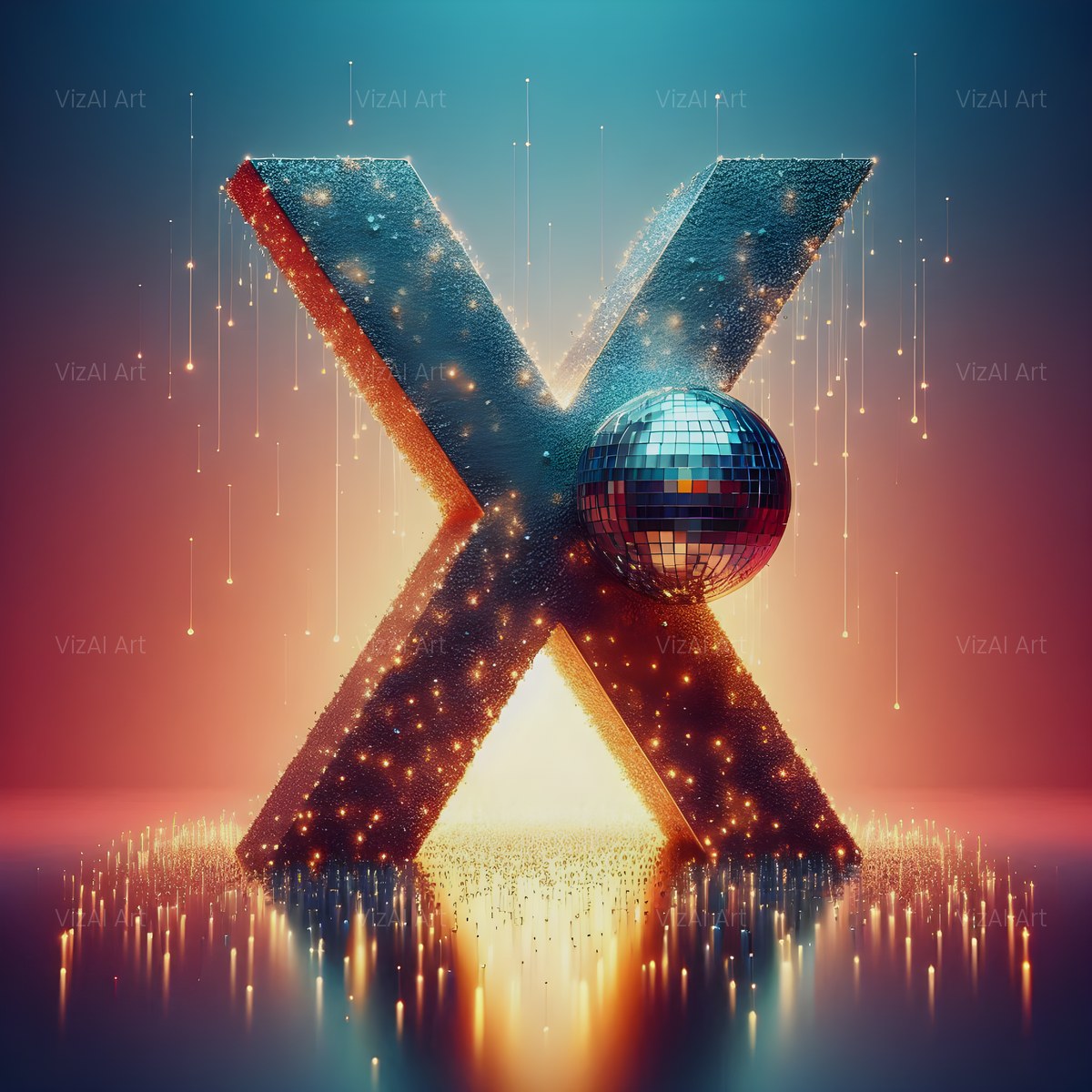 Disco Mirror Ball alphabet — printable letter X