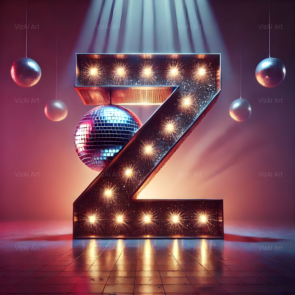 Disco Mirror Ball alphabet — printable letter Z