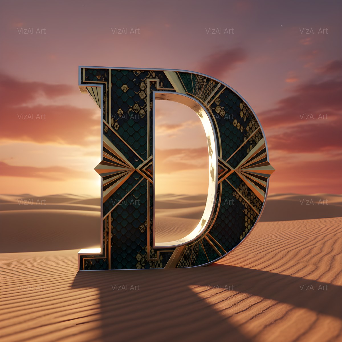 Desert Dune Dusk alphabet — printable letter D