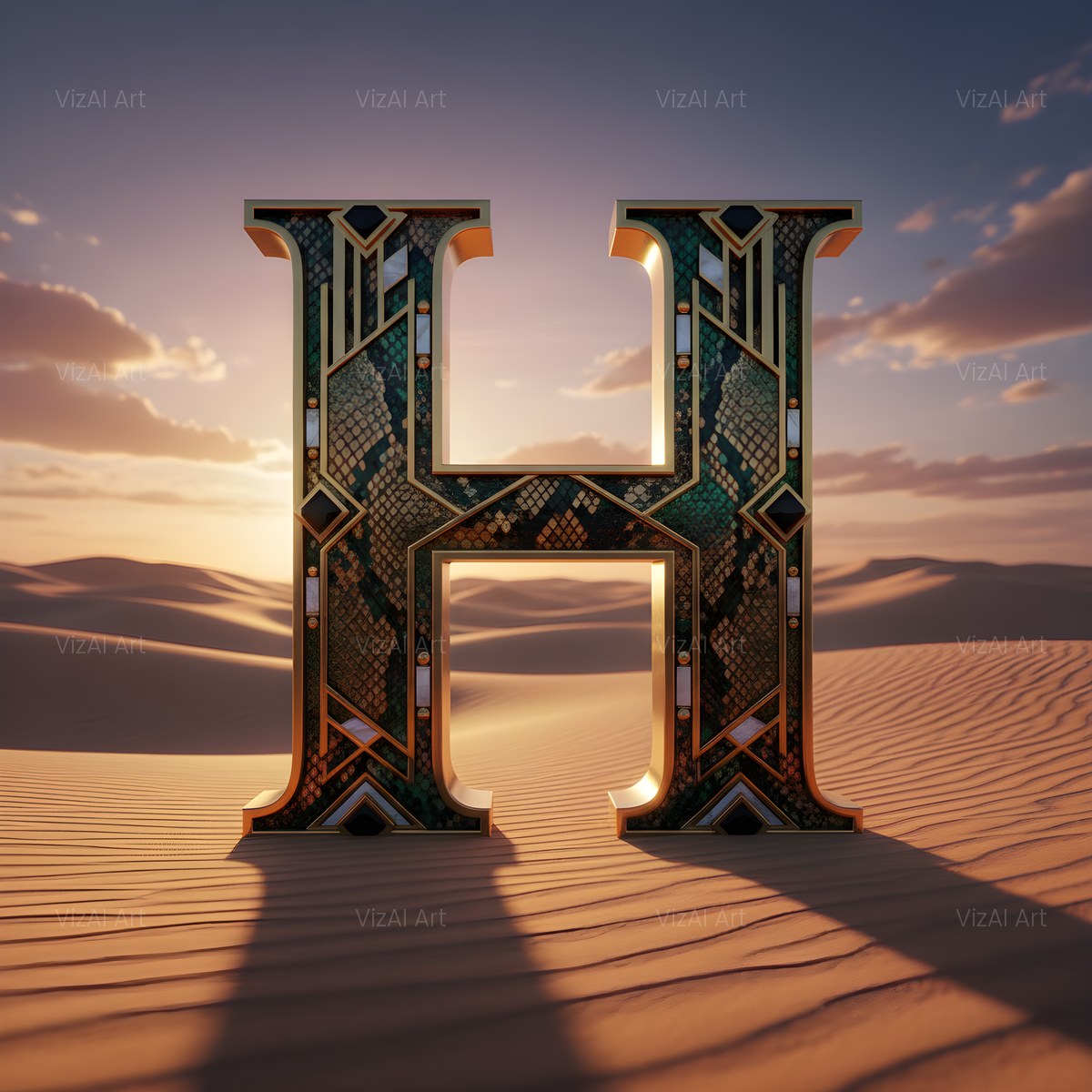 Desert Dune Dusk alphabet — printable letter H