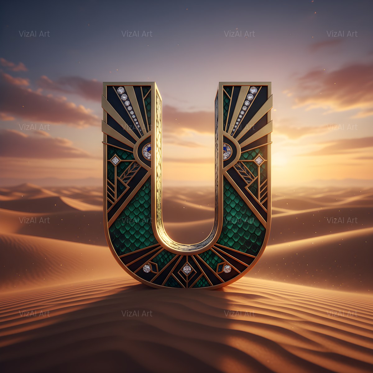 Desert Dune Dusk alphabet — printable letter U