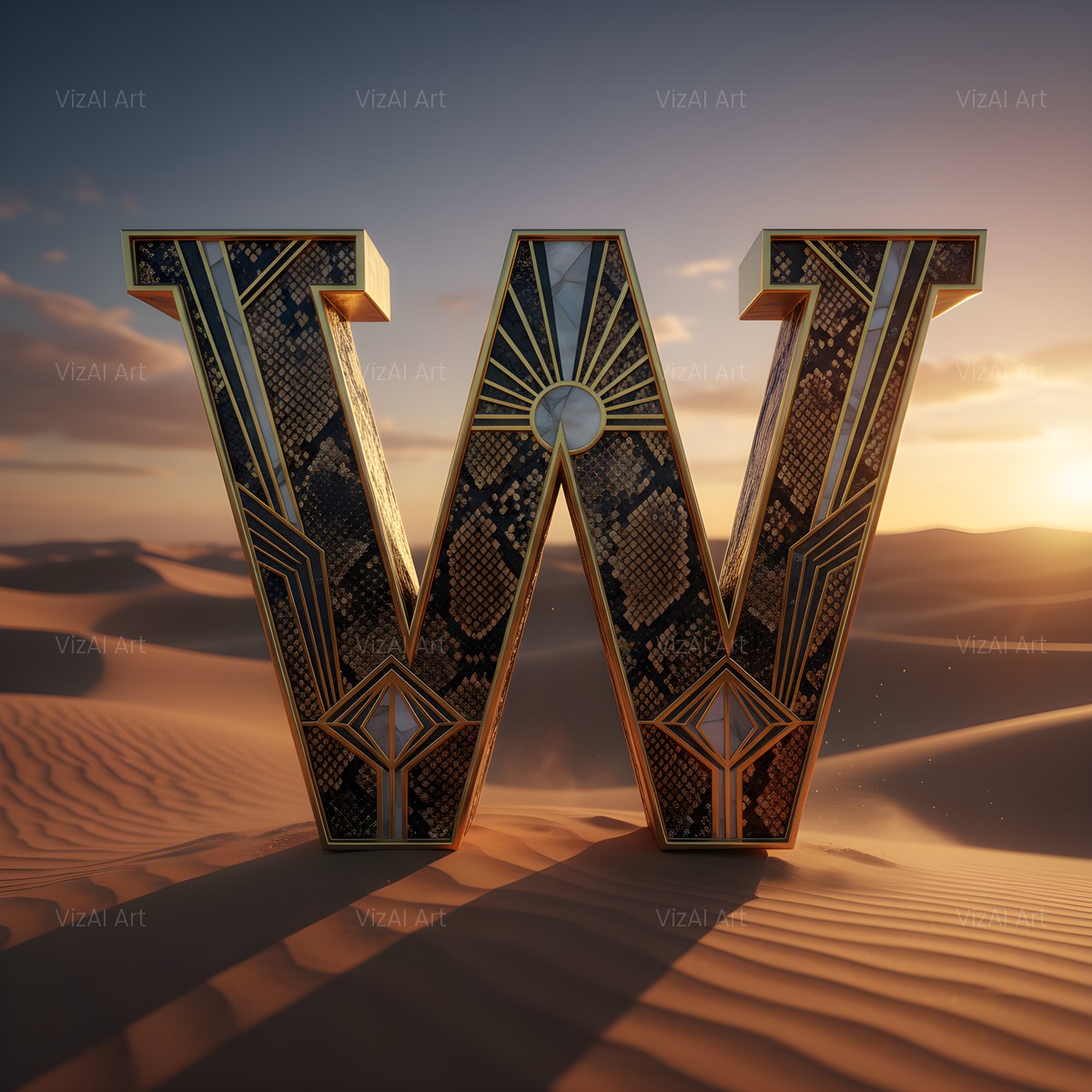 Desert Dune Dusk alphabet — printable letter W