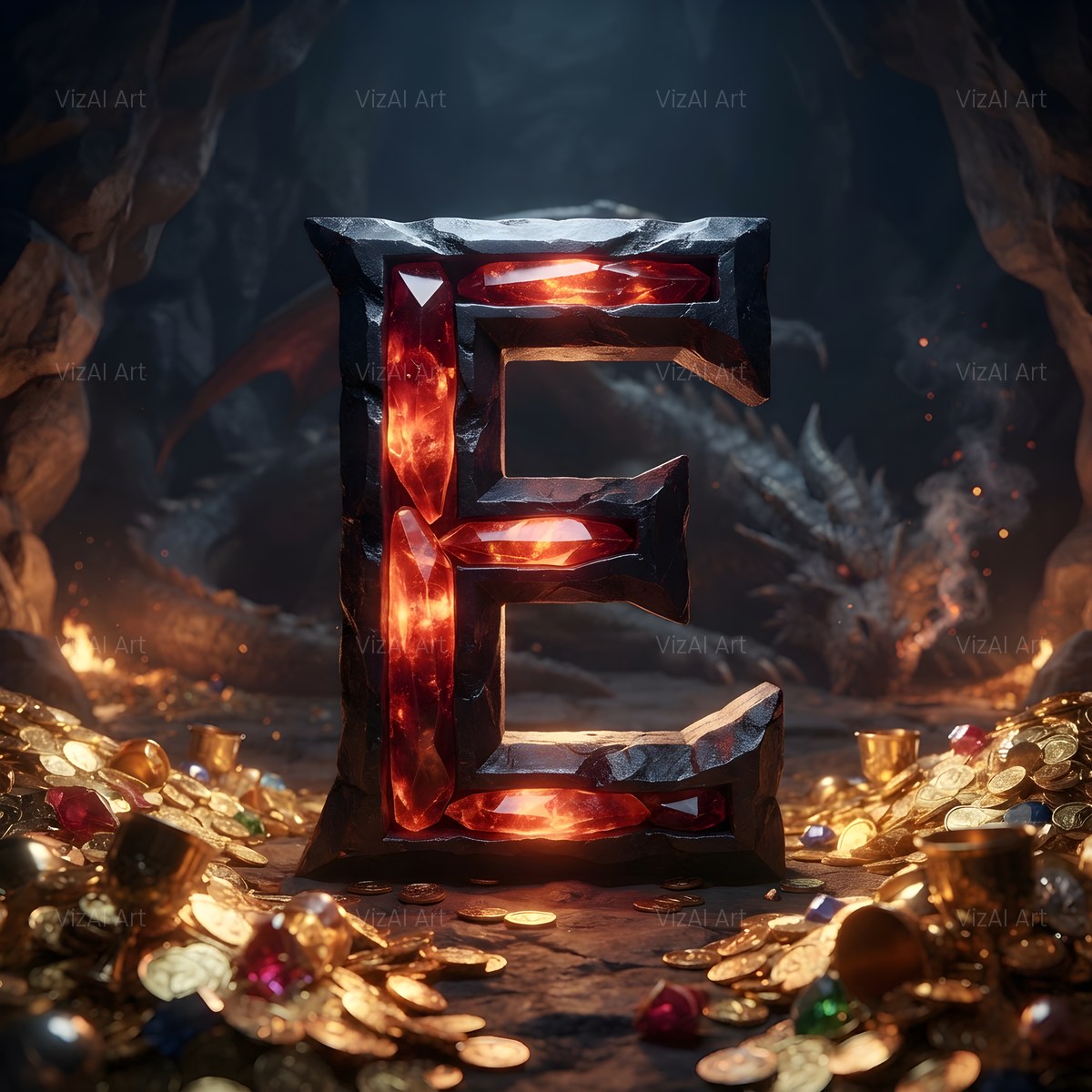 Dragon Lava Cave alphabet — printable letter E
