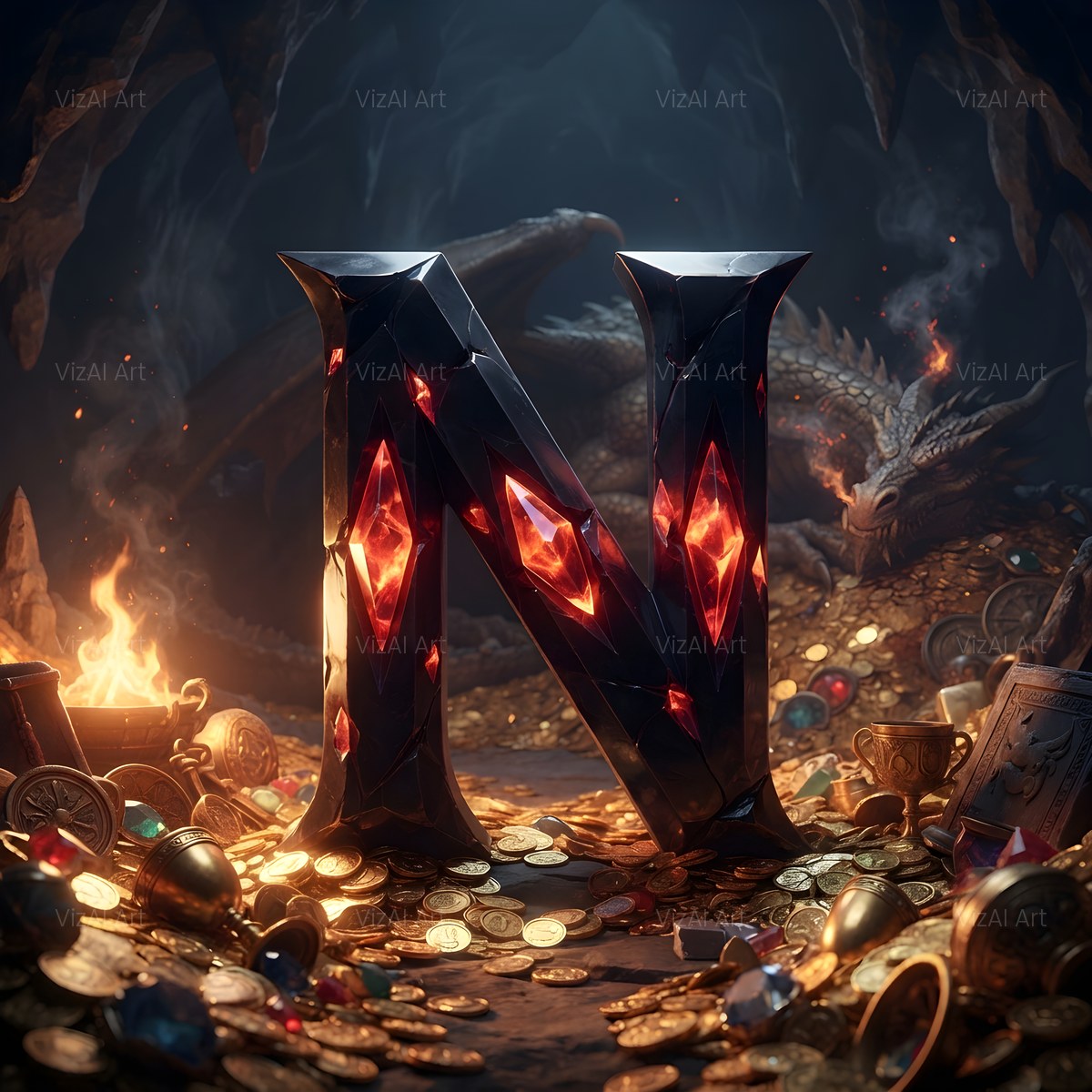Dragon Lava Cave alphabet — printable letter N