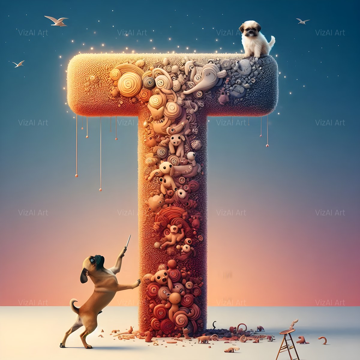 Amber Puppy Play alphabet — printable letter T