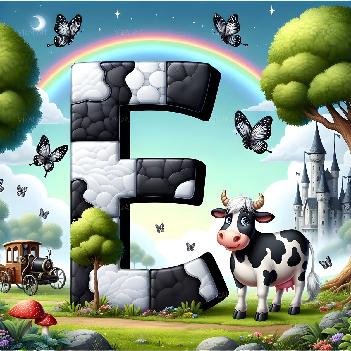 Dairy Cow Patch alphabet — printable letter E