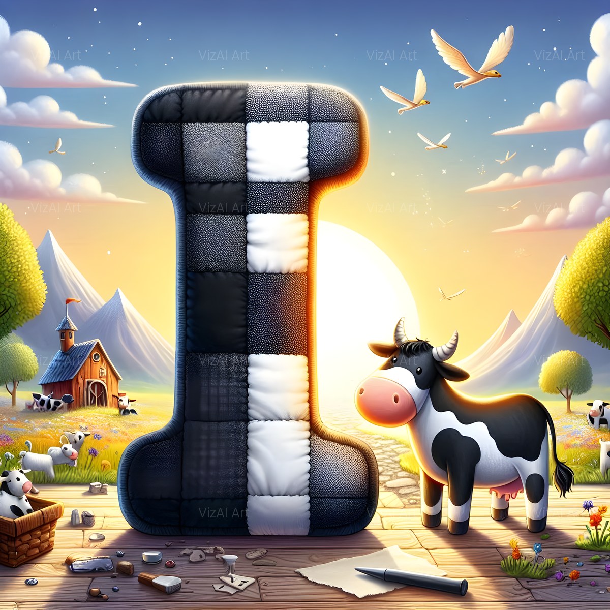 Dairy Cow Patch alphabet — printable letter I
