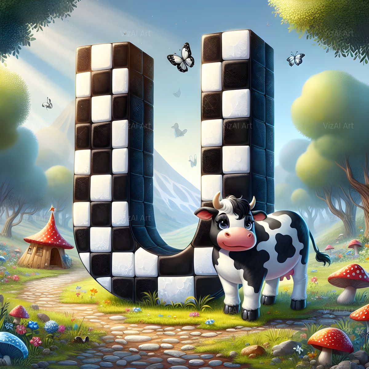 Dairy Cow Patch alphabet — printable letter U