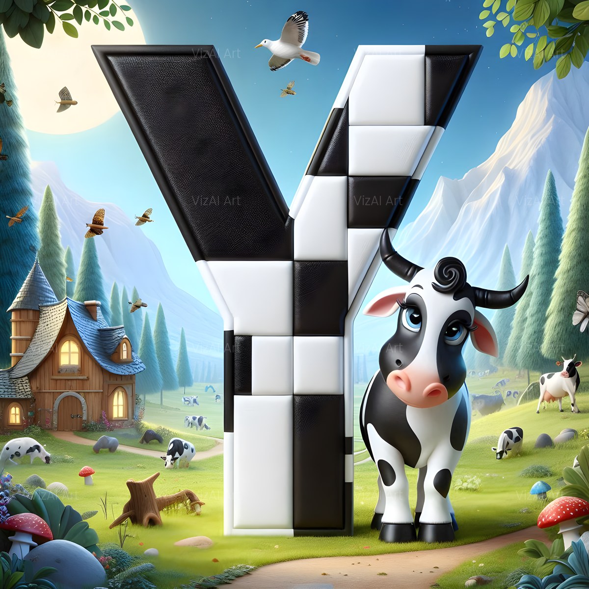 Dairy Cow Patch alphabet — printable letter Y