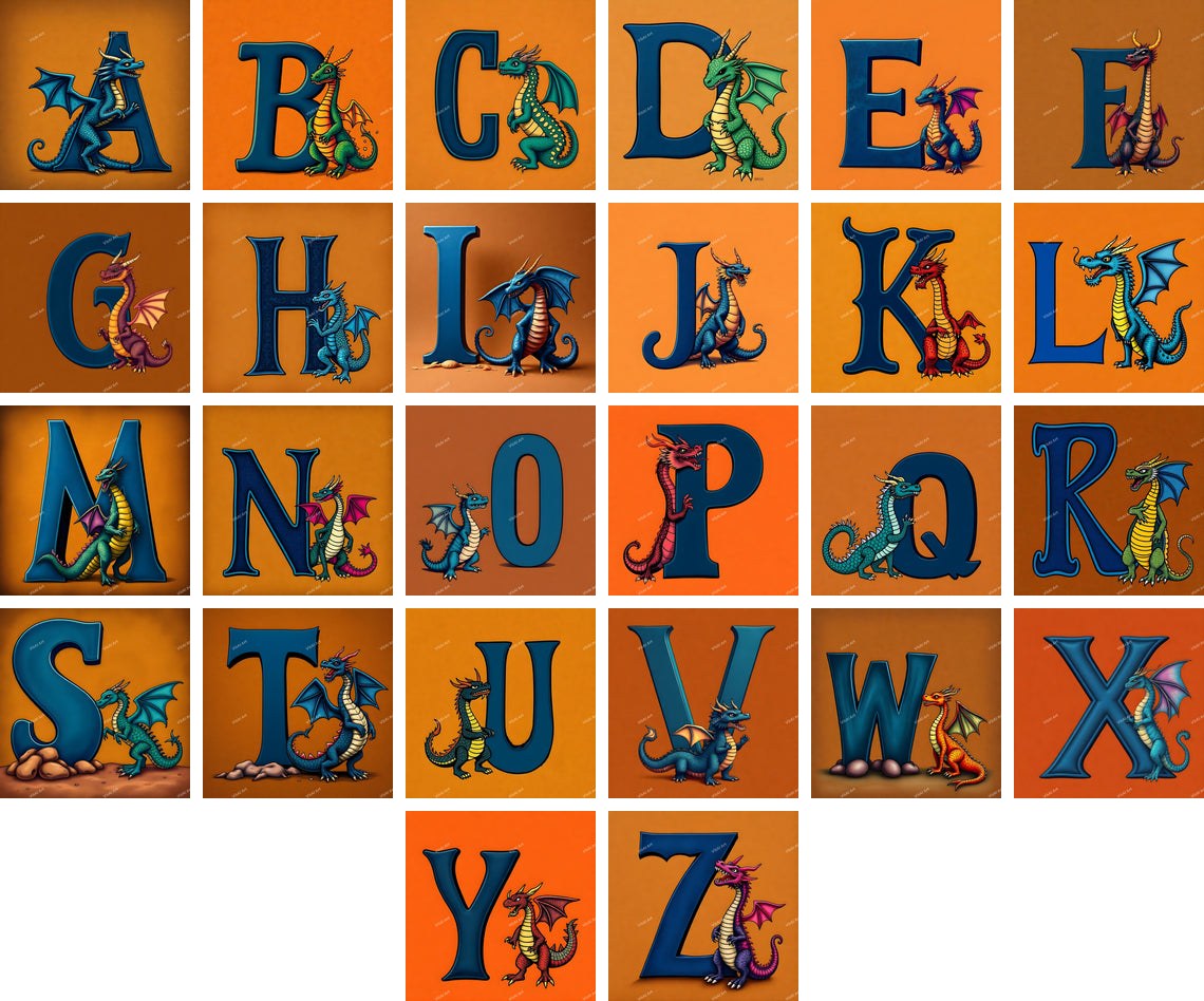 Dragon alphabet — all 26 letters A to Z