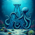 Deep Sea Kraken alphabet — printable letter A