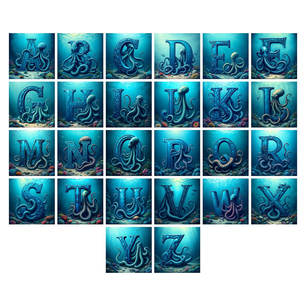 Deep Sea Kraken alphabet — all 26 letters A to Z, choose any single letter