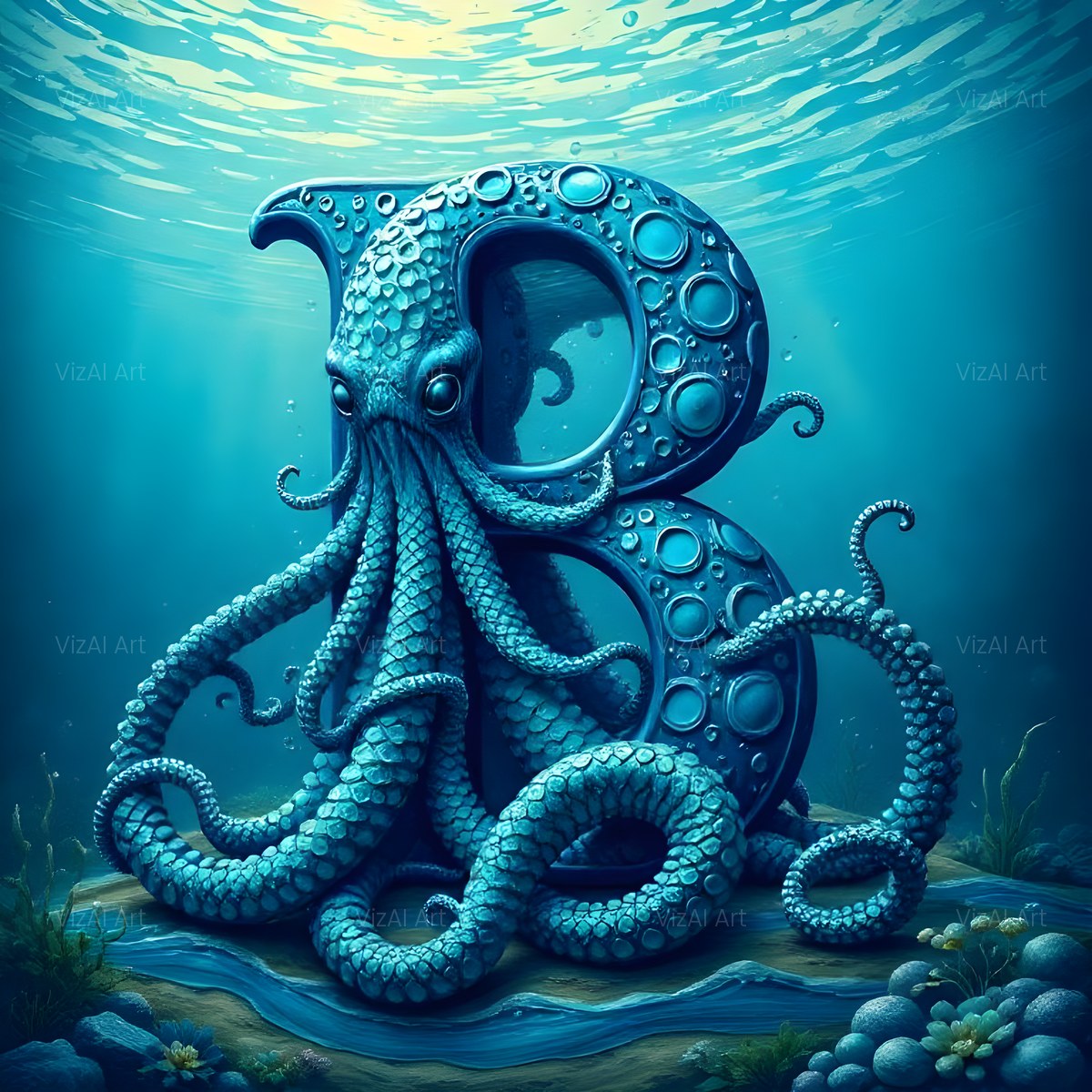 Deep Sea Kraken alphabet — printable letter B