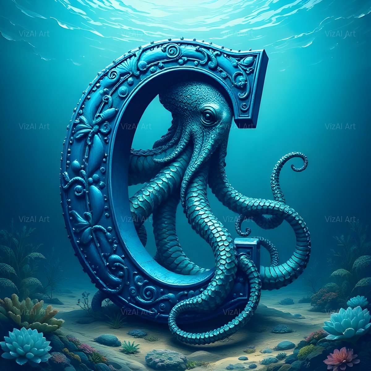 Deep Sea Kraken alphabet — printable letter C