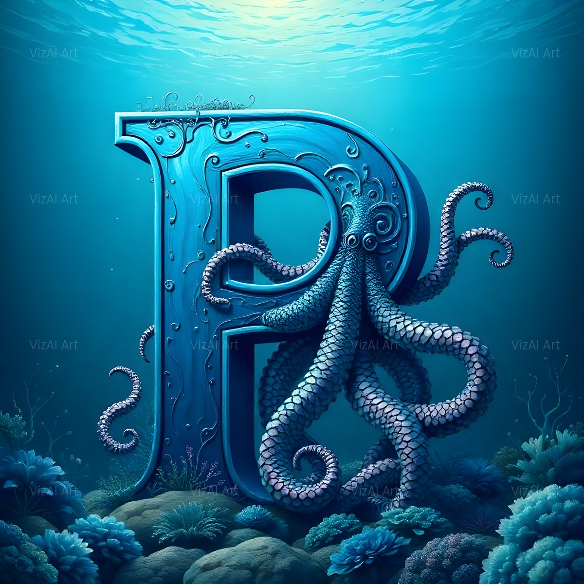 Deep Sea Kraken alphabet — printable letter P