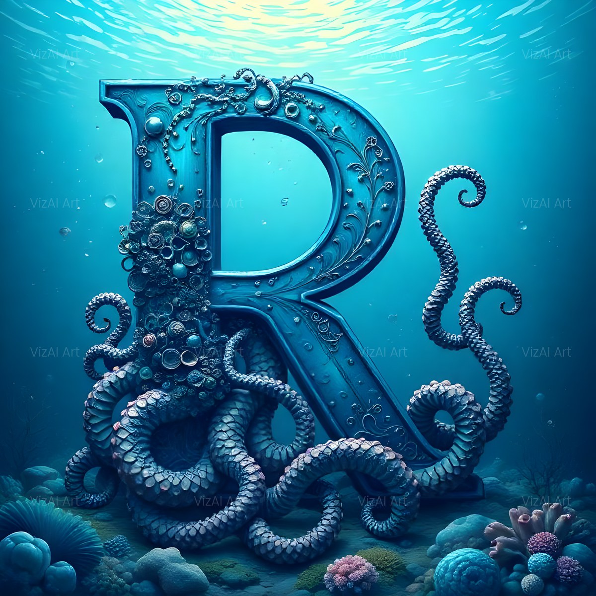 Deep Sea Kraken alphabet — printable letter R
