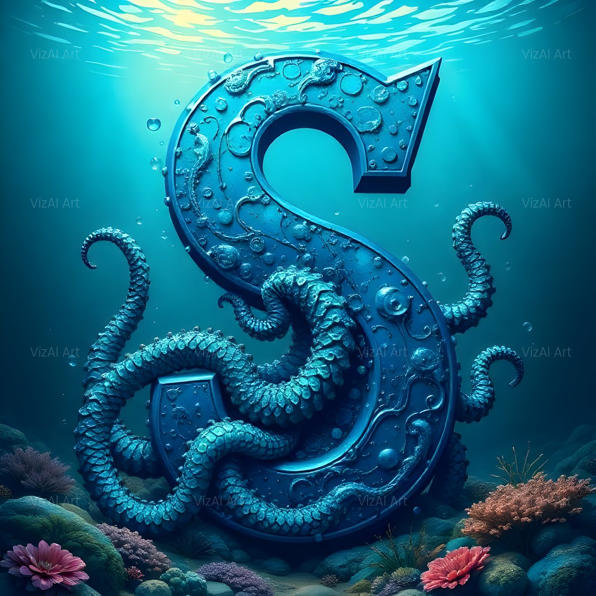 Deep Sea Kraken alphabet — printable letter S
