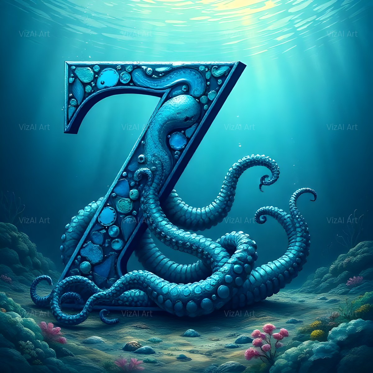 Deep Sea Kraken alphabet — printable letter Z