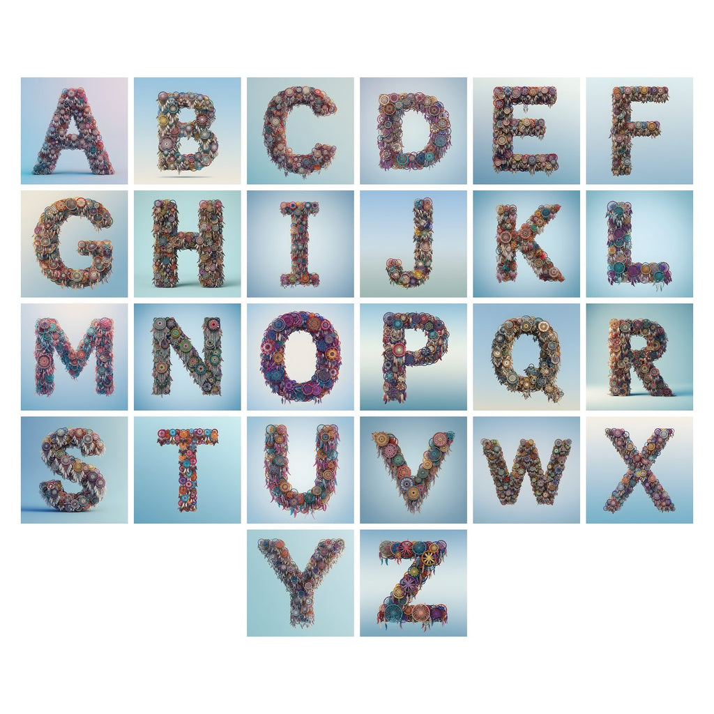 Dusty Rose Dream Catcher alphabet — all 26 letters A to Z, choose any single letter