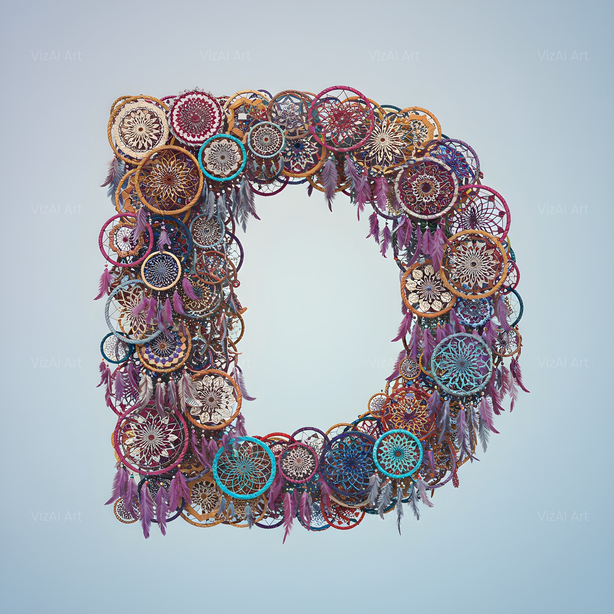 Dusty Rose Dream Catcher alphabet — printable letter D