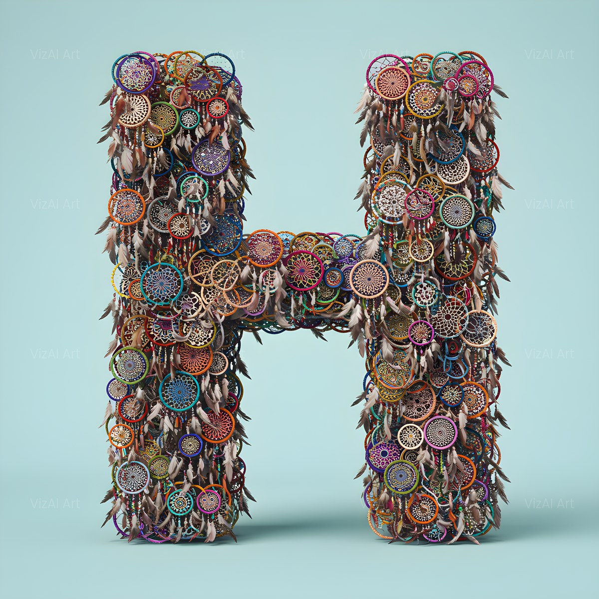 Dusty Rose Dream Catcher alphabet — printable letter H