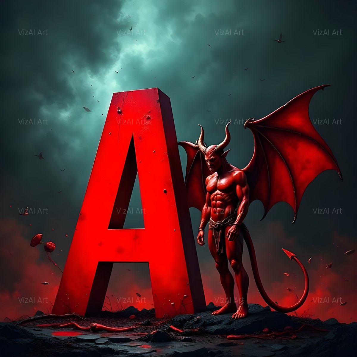 Winged Demon alphabet — printable letter A