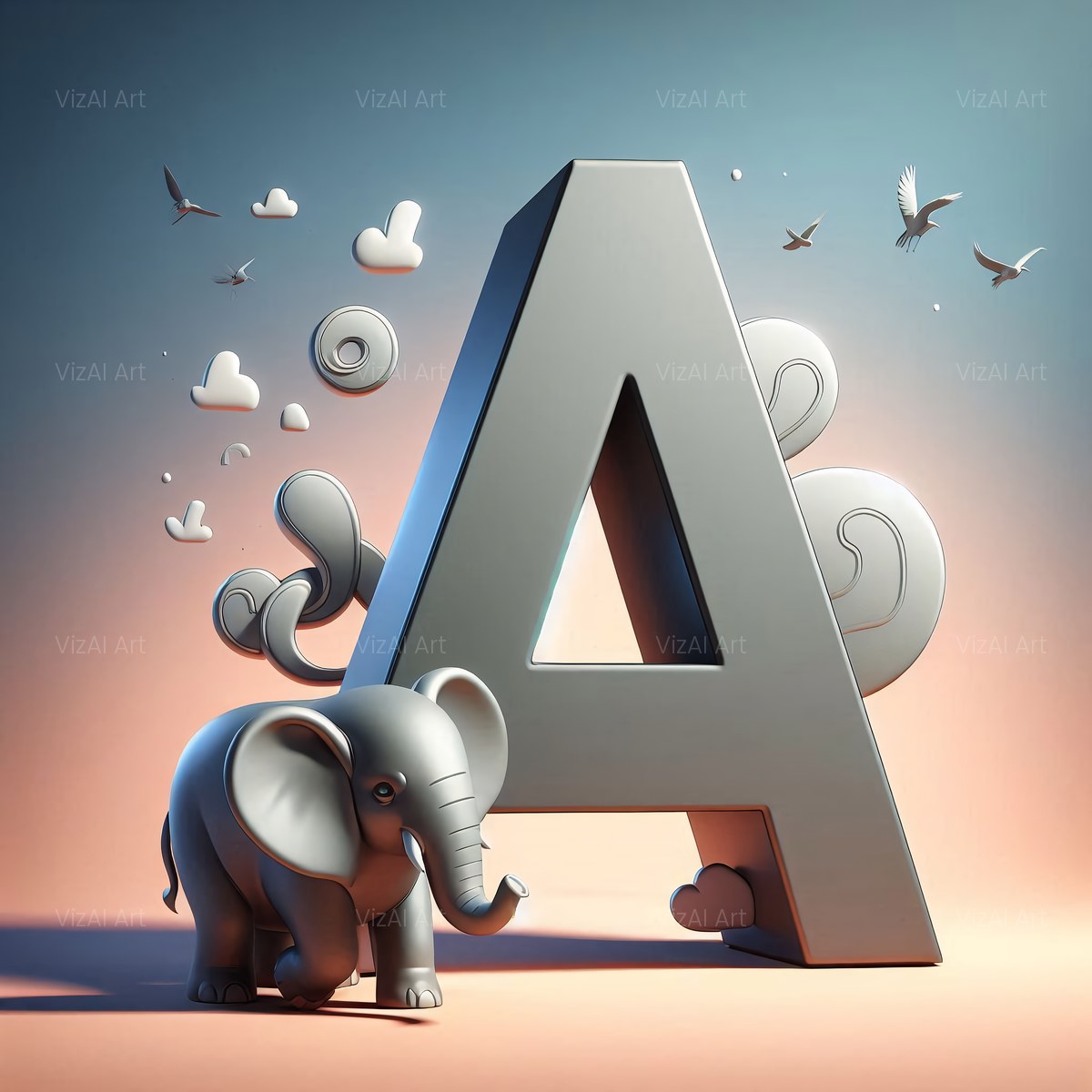Grey Elephant alphabet — printable letter A