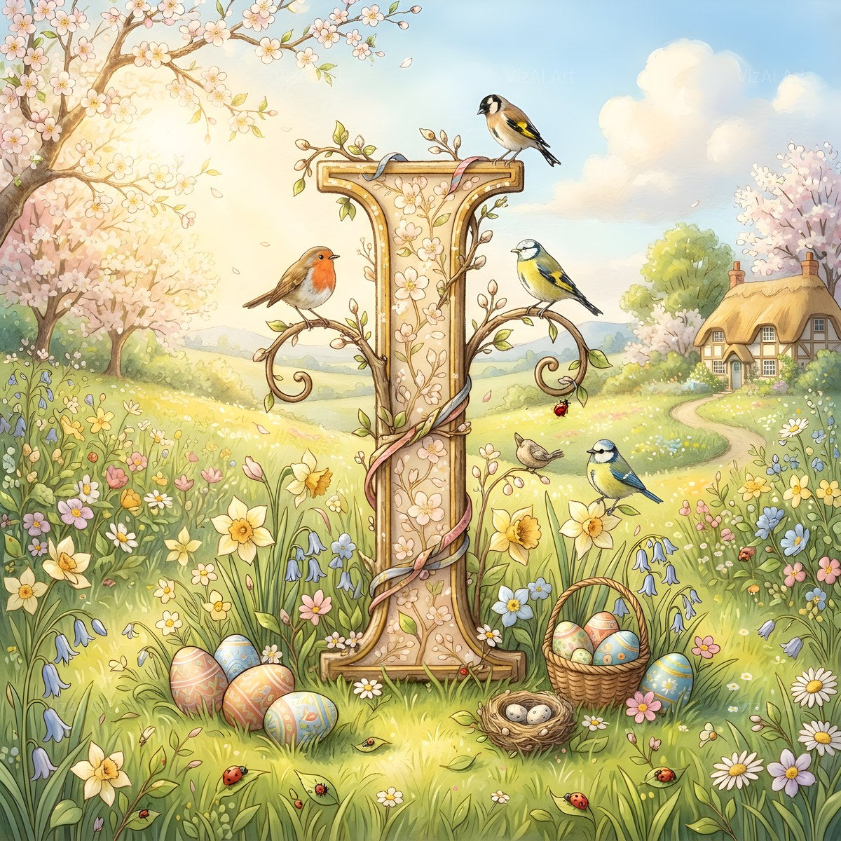 Easter Meadow Morning alphabet — printable letter I