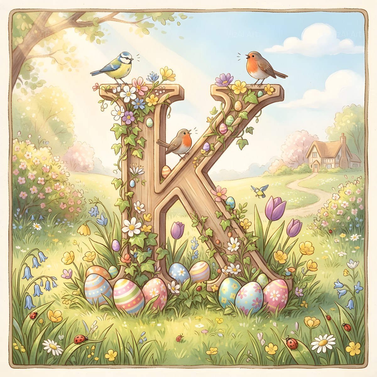 Easter Meadow Morning alphabet — printable letter K