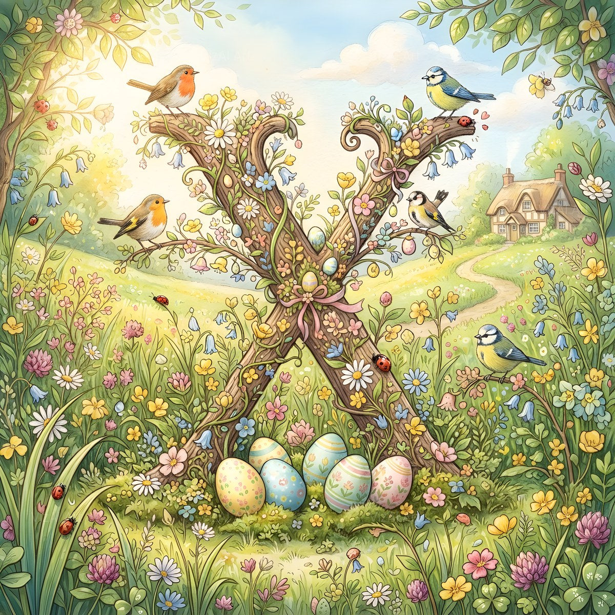 Easter Meadow Morning alphabet — printable letter X