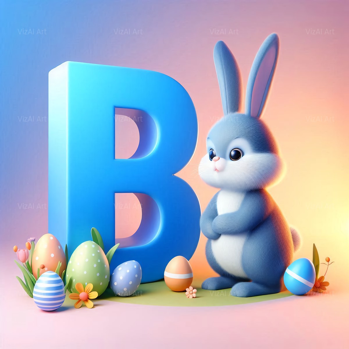 Easter Bunny alphabet — printable letter B