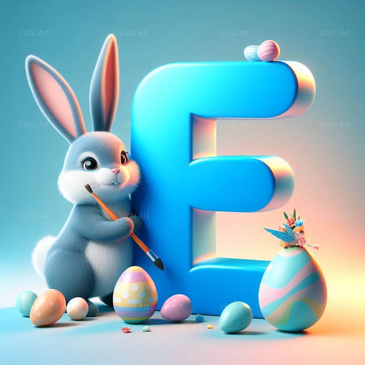 Easter Bunny alphabet — printable letter E