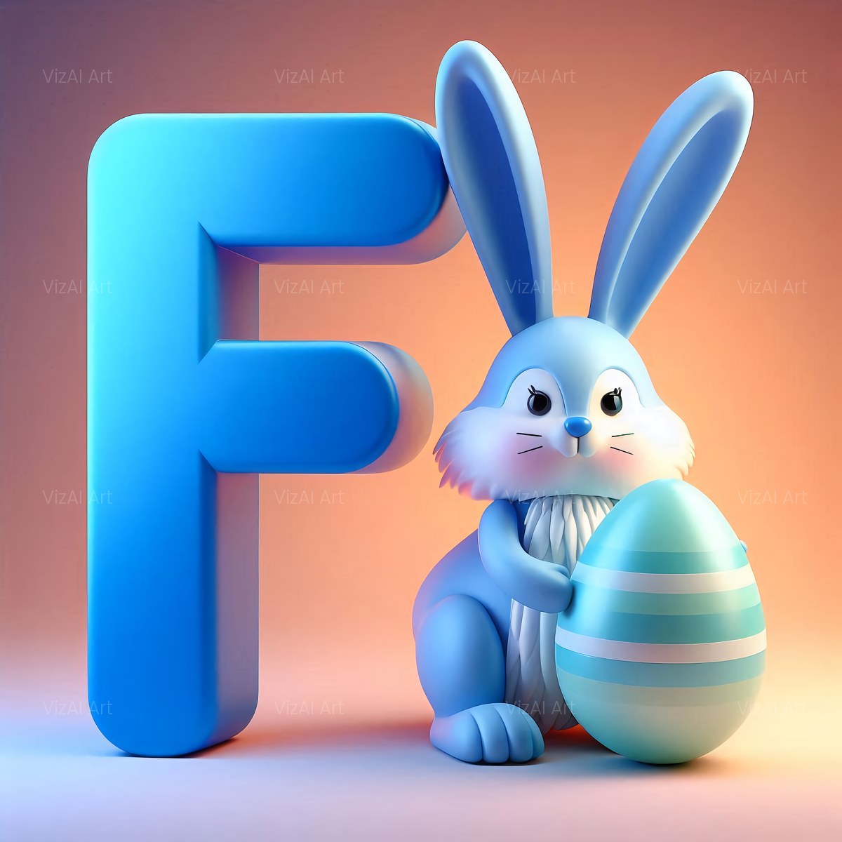 Easter Bunny alphabet — printable letter F