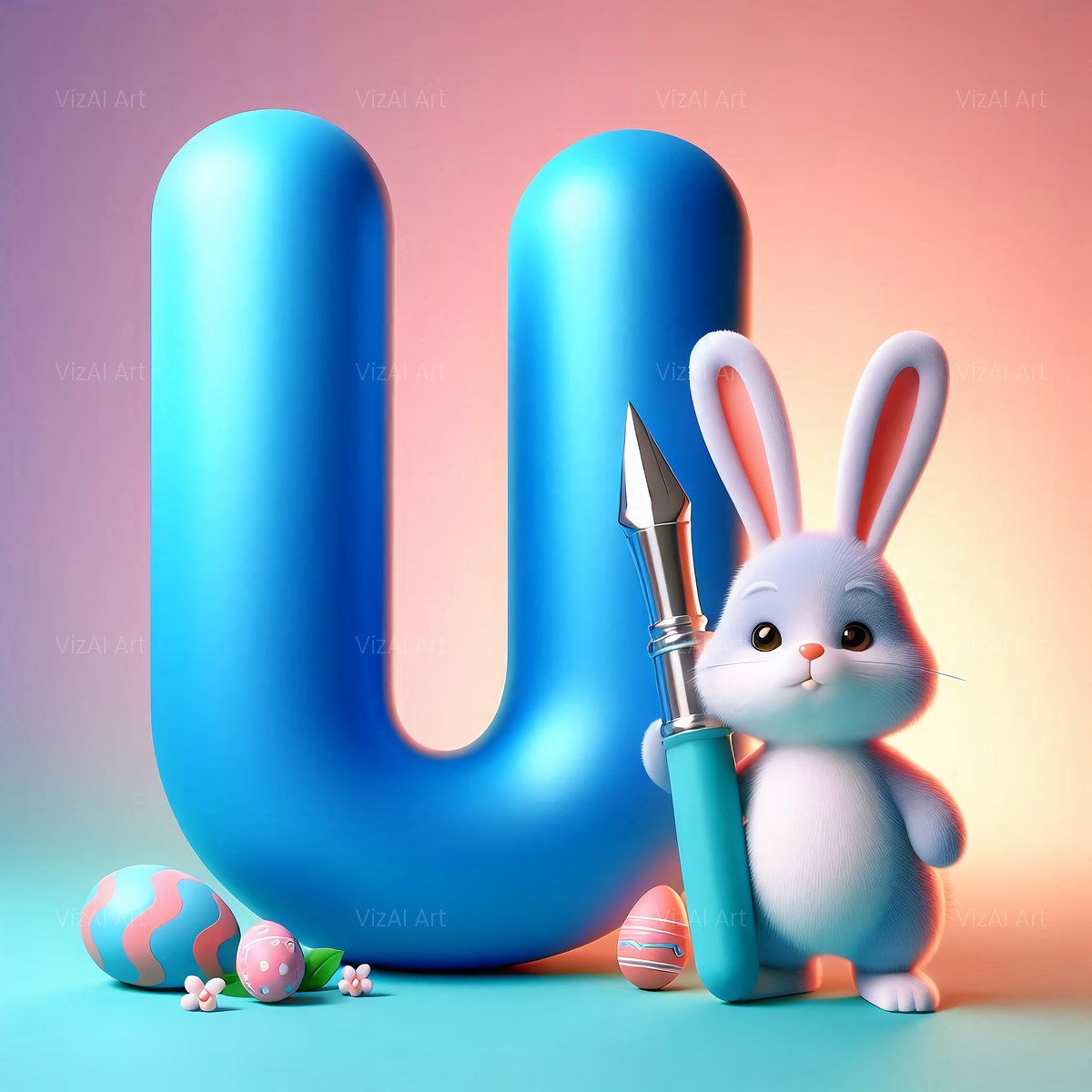 Easter Bunny alphabet — printable letter U