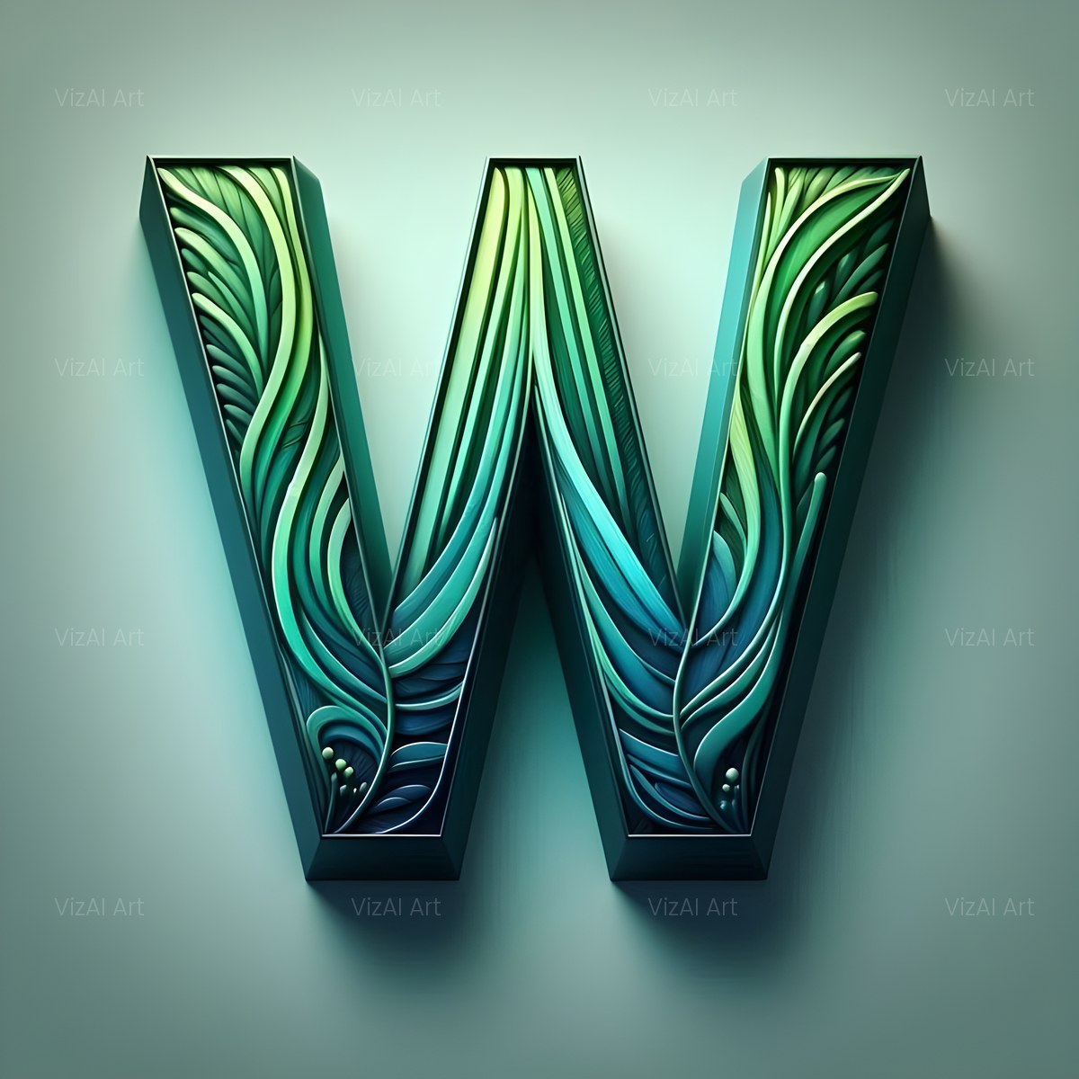 Emerald Crystal alphabet — printable letter W