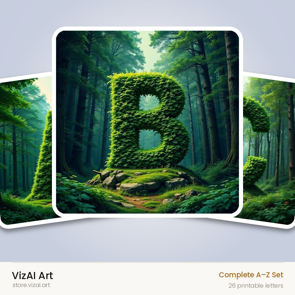 Enchanted Forest Moss alphabet — choose an individual printable letter