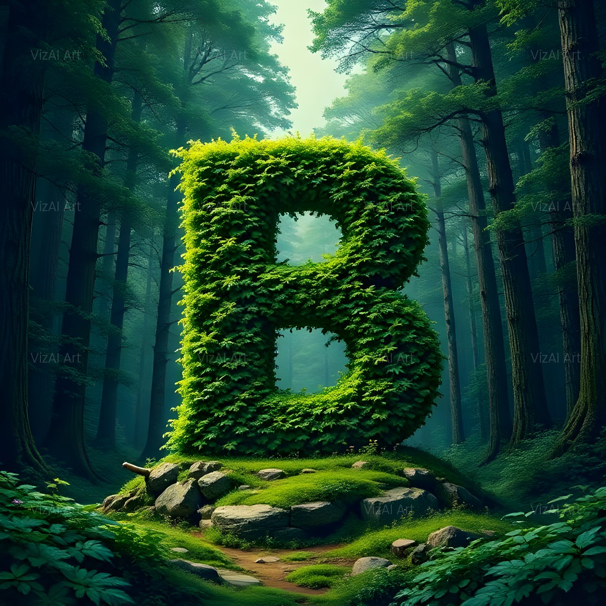Enchanted Forest Moss alphabet — printable letter B