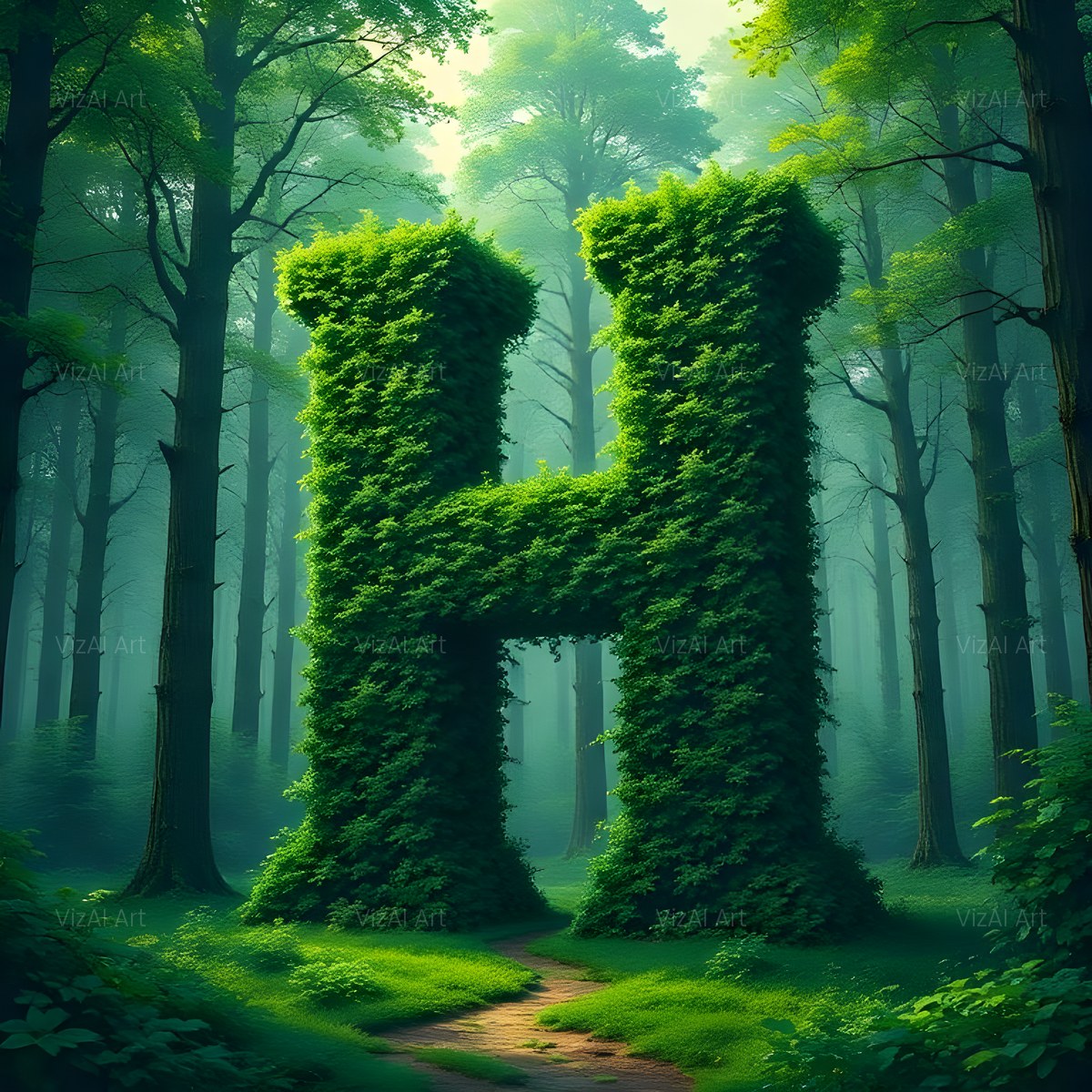 Enchanted Forest Moss alphabet — printable letter H