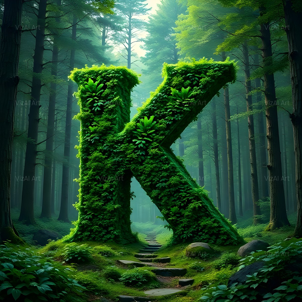 Enchanted Forest Moss alphabet — printable letter K