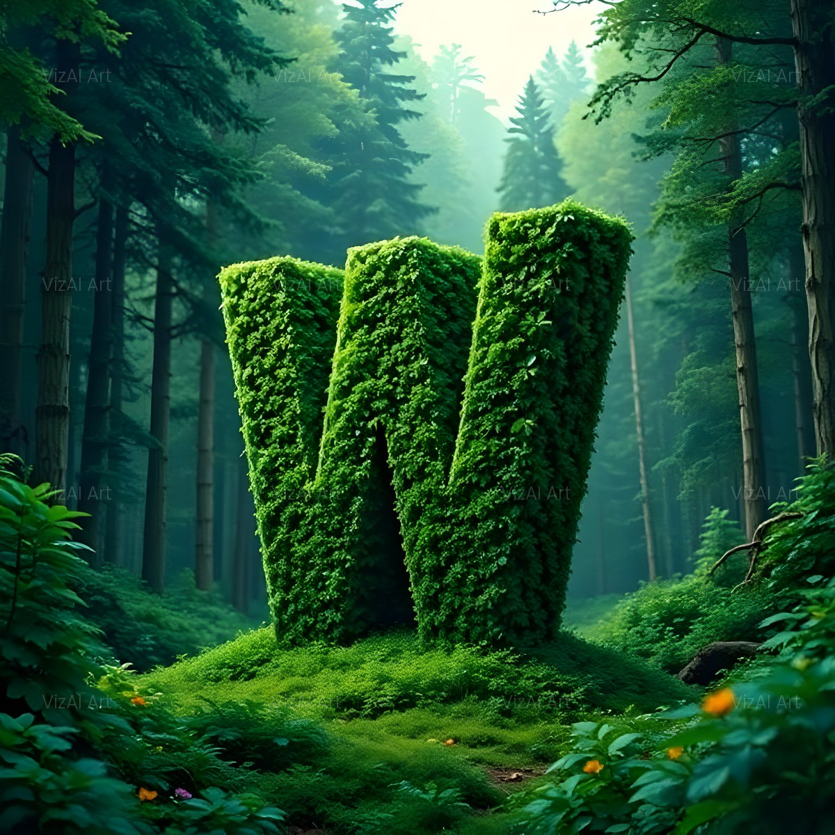 Enchanted Forest Moss alphabet — printable letter W