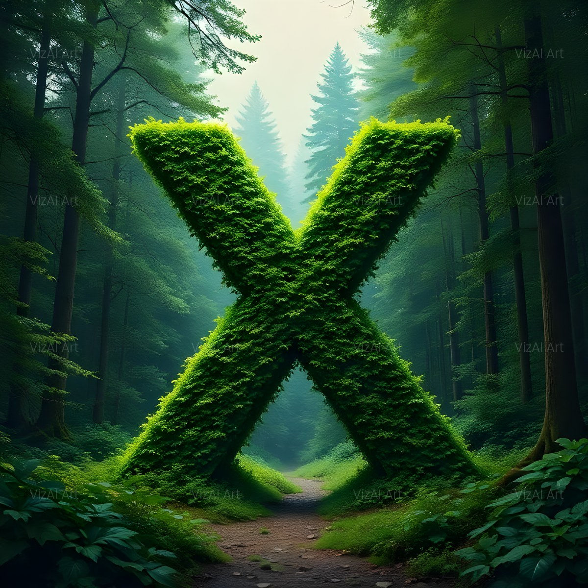 Enchanted Forest Moss alphabet — printable letter X