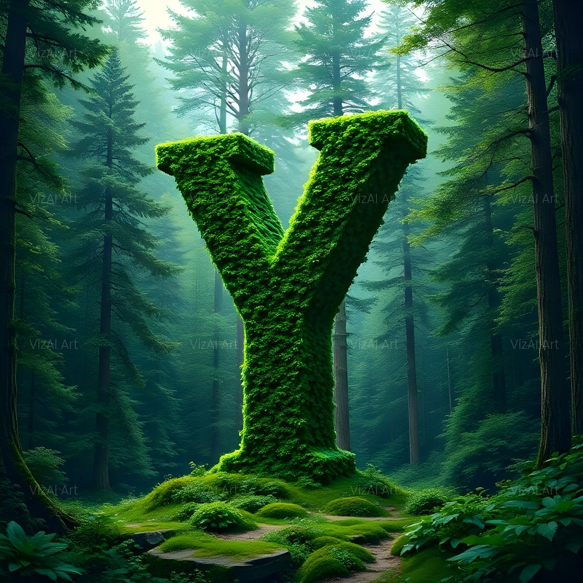 Enchanted Forest Moss alphabet — printable letter Y