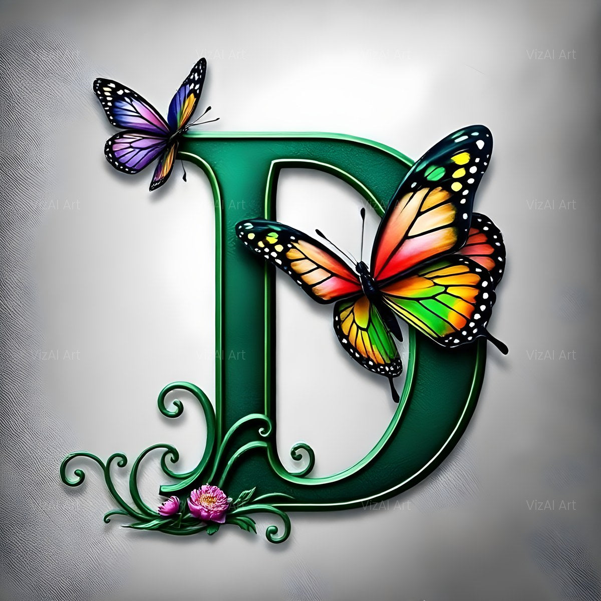 Emerald Butterfly Garden alphabet — printable letter D
