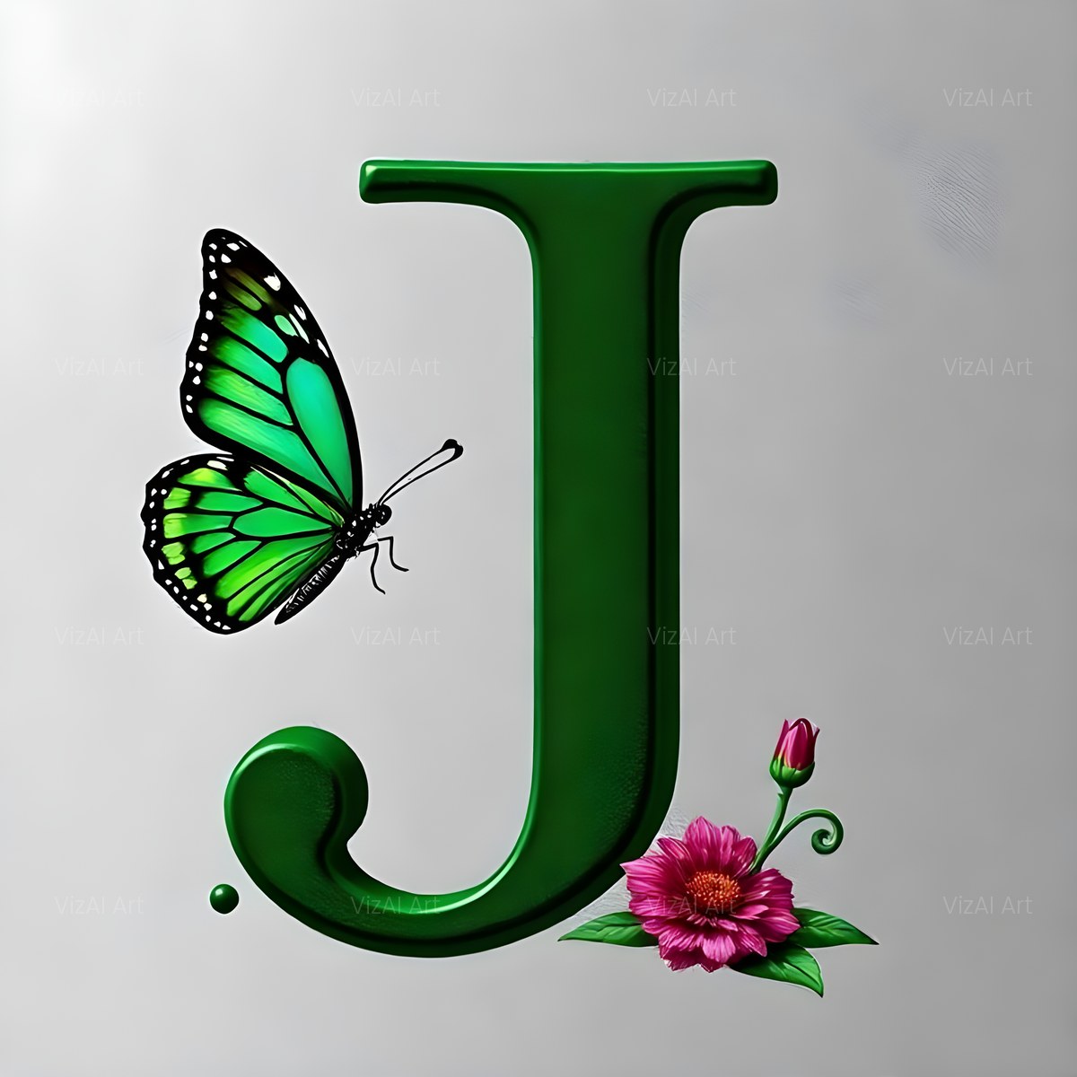 Emerald Butterfly Garden alphabet — printable letter J