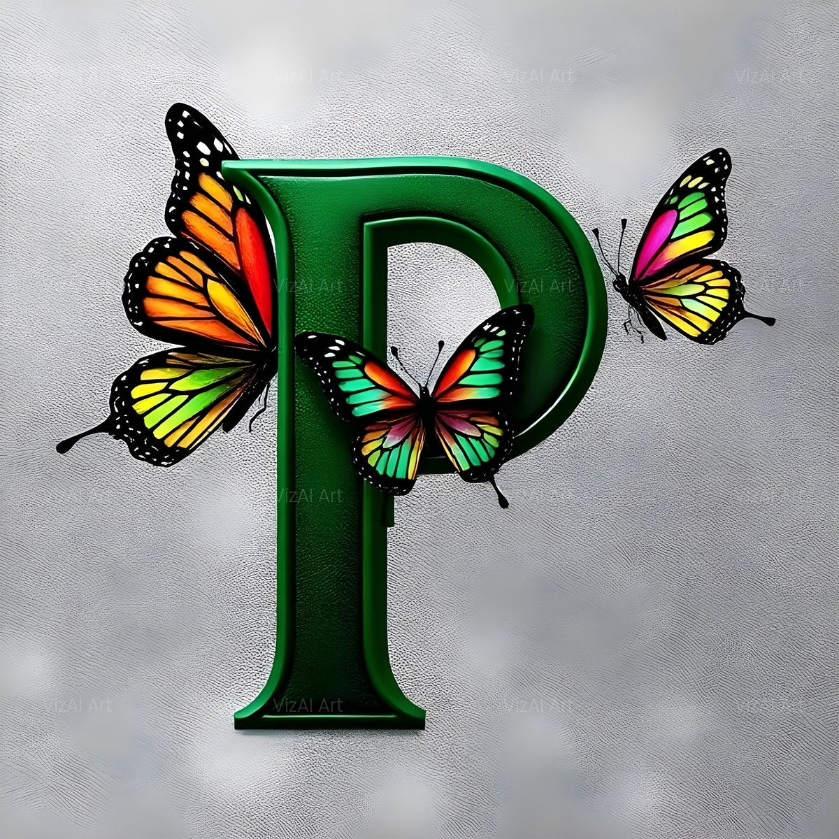 Emerald Butterfly Garden alphabet — printable letter P