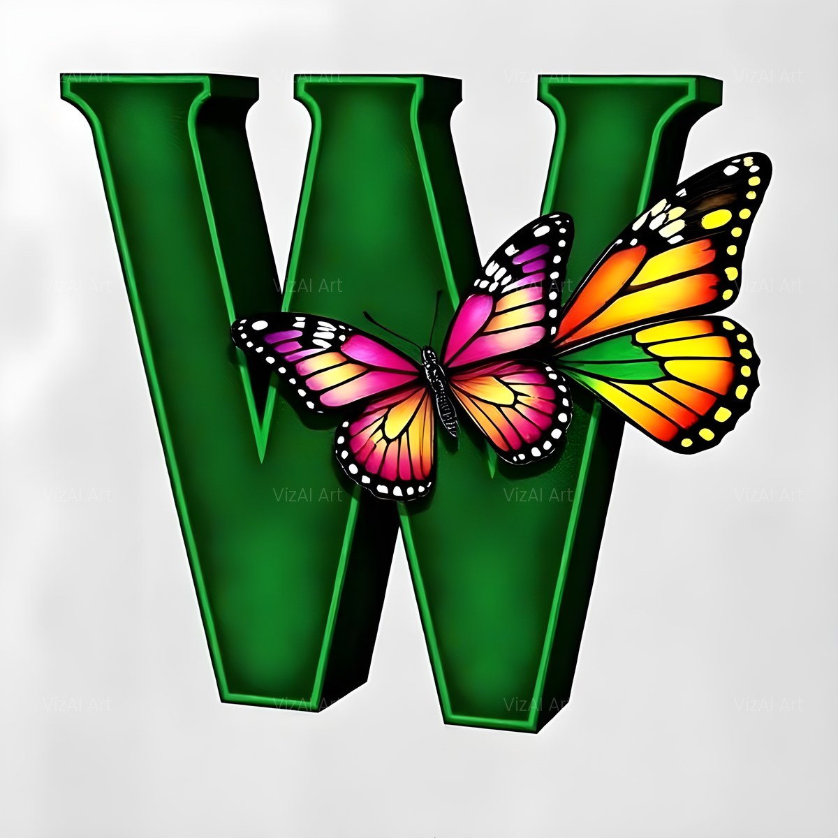 Emerald Butterfly Garden alphabet — printable letter W
