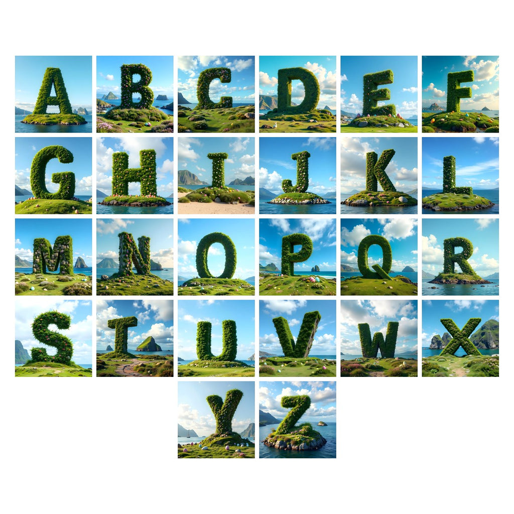 Easter Island Moai alphabet — all 26 letters A to Z, choose any single letter