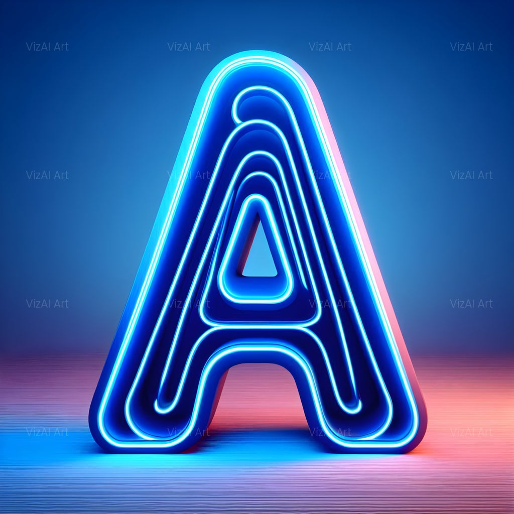 Electric Blue Neon alphabet — printable letter A